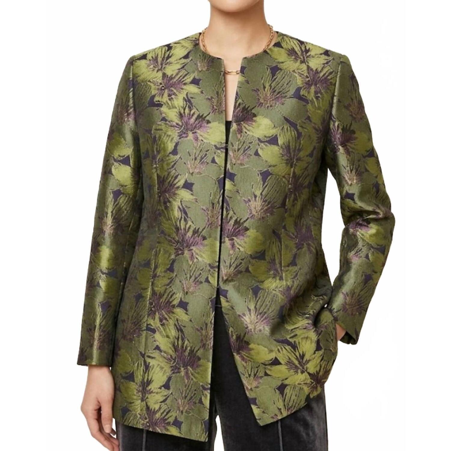 New Gabriel + Simone Metallic Floral Jacket In Blue/Green